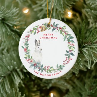Season Greetings - Holly Wreath w. Hare Christmas