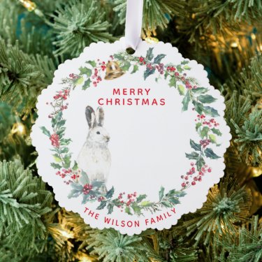 Season Greetings - Holly Wreath w. Hare Christmas