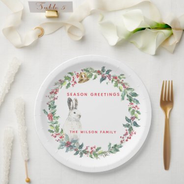 Season Greetings, Holly Wreath w. Hare Christmas 
