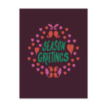 Season greetings in green handwriting with hearts