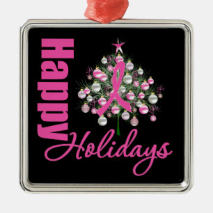 Season Greetings Pink Ribbon - Breast Cancer Metal Ornament