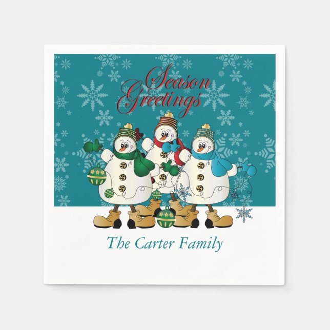 Season Greetings Snowmen Buddies | Christmas Napkins (Front)