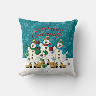 Season Greetings Snowmen Friends Christmas Throw Pillow