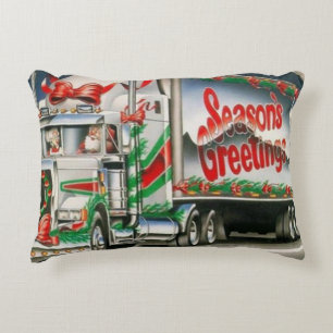 Season Greetings Trucking Santa Decorative Pillow