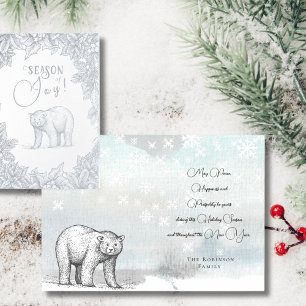Season Joy Forest Bear Christmas Greetings Silver Foil Card