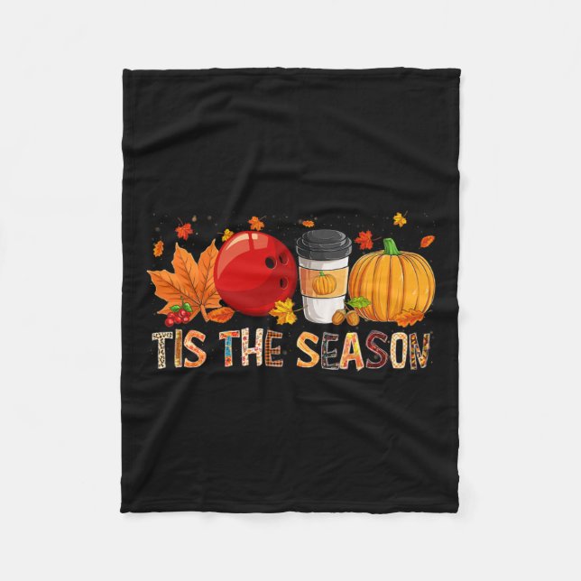 Season Leopard Pumpkin Bowling Halloween Fall Leaf Fleece Blanket (Front)
