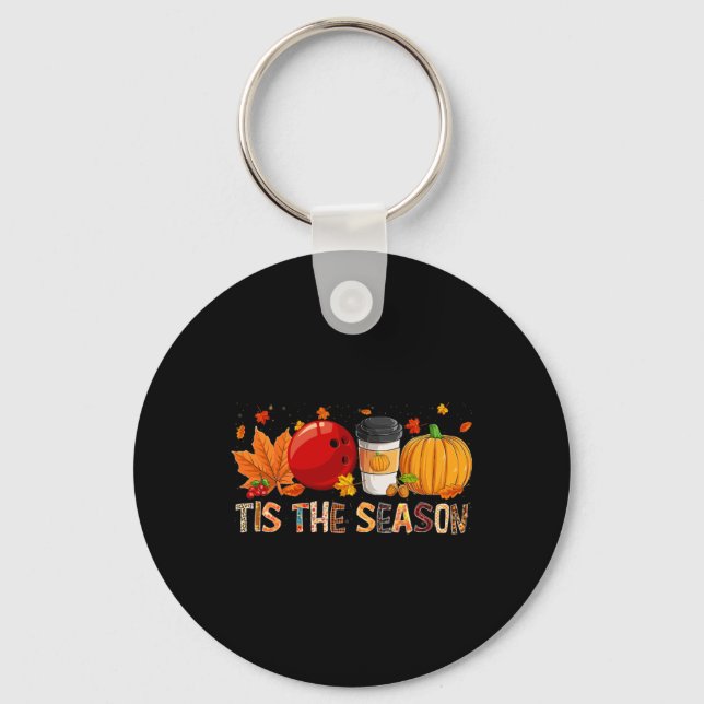 Season Leopard Pumpkin Bowling Halloween Fall Leaf Keychain (Front)