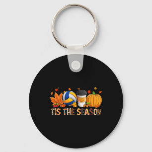 Season Leopard Pumpkin Volleyball Halloween Fall L Keychain