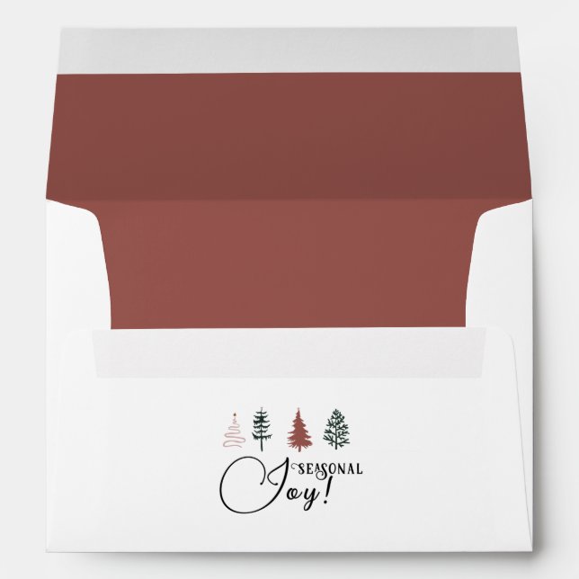 Season Of Joy! Black & Terracotta Line Art Trees Envelope (Back (Bottom))