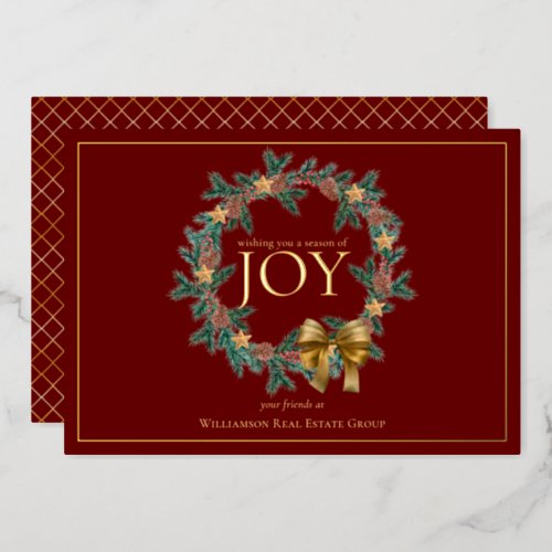 Season of Joy Christmas Wreath Business Foil Holiday Card