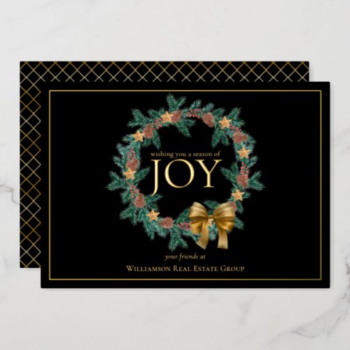 Season of Joy Christmas Wreath Business Foil Holiday Card