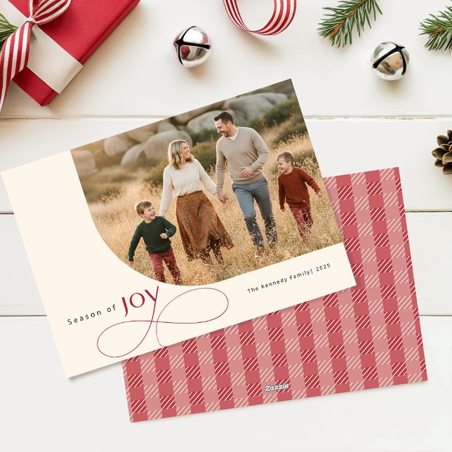 Season of Joy Family Christmas Photo Red Bow Holiday Card (Creator Uploaded)