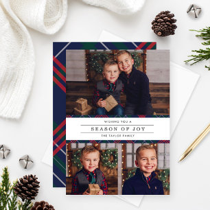 Season of Joy Tartan Plaid Photo Collage Holiday Card