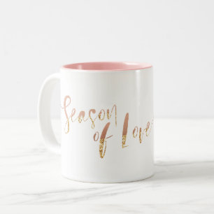 Season of Love Stylish Pink Gold Script Monogram Two-Tone Coffee Mug