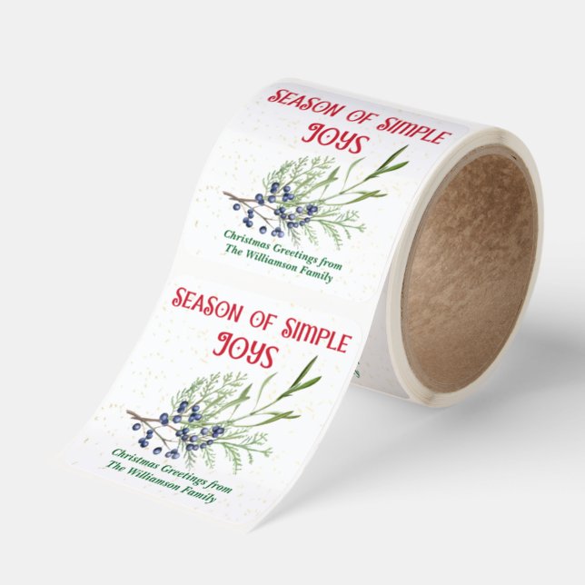 Season of Simple Joys Blue Juniper Christmas Square Sticker (Roll)