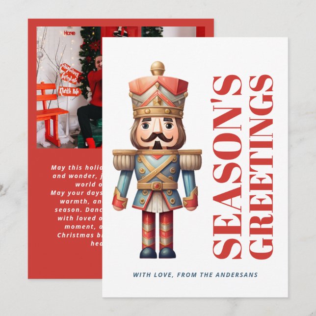 Season’s Greetings Bold Nutcracker Family Photo Holiday Card (Front/Back)
