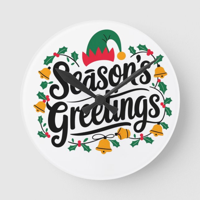 Season´s greetings Christmas Round Clock (Front)