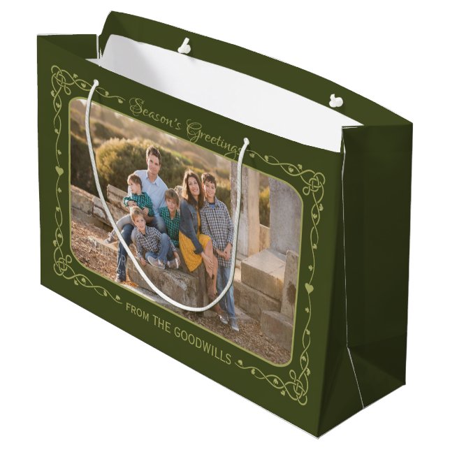 Season’s Greetings Custom Photo & Name gift bag (Back Angled)