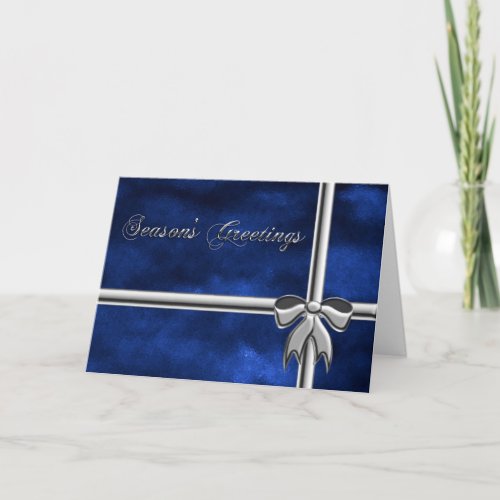 Seasons Greetings gift blue  silver wrapping Holiday Card