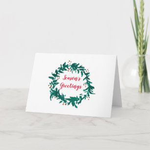 Season’s Greetings Green Wreath Holly Painting Card