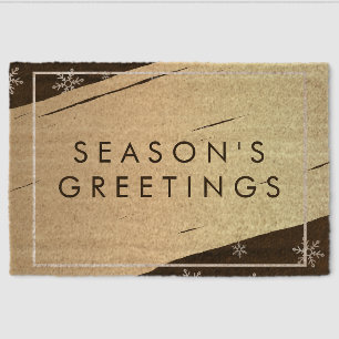 Season’s Greetings Swoosh over Snowflakes on Black Fiber Doormat