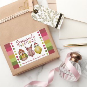 Season’s Tweetings - Cute Whimsical Bird Holiday Rectangular Sticker