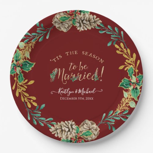 Season to be Married Christmas Wreath Watercolor  Paper Plates