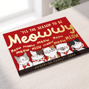 Season to be Meowwy Funny Cute Cats Caroling Foil Holiday Postcard