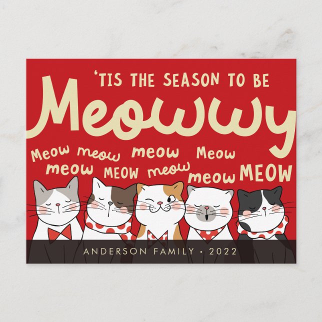 Season to be Meowwy Funny Cute Cats Caroling Postcard (Front)