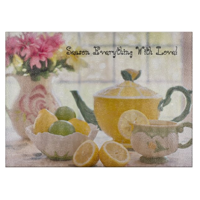 Season With Love Glass Cutting Board Tea Time (Front)