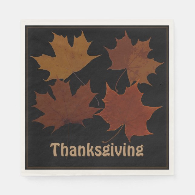 Seasonal 4 Autumn Leaves Thanksgiving Custom Text Napkins (Front)