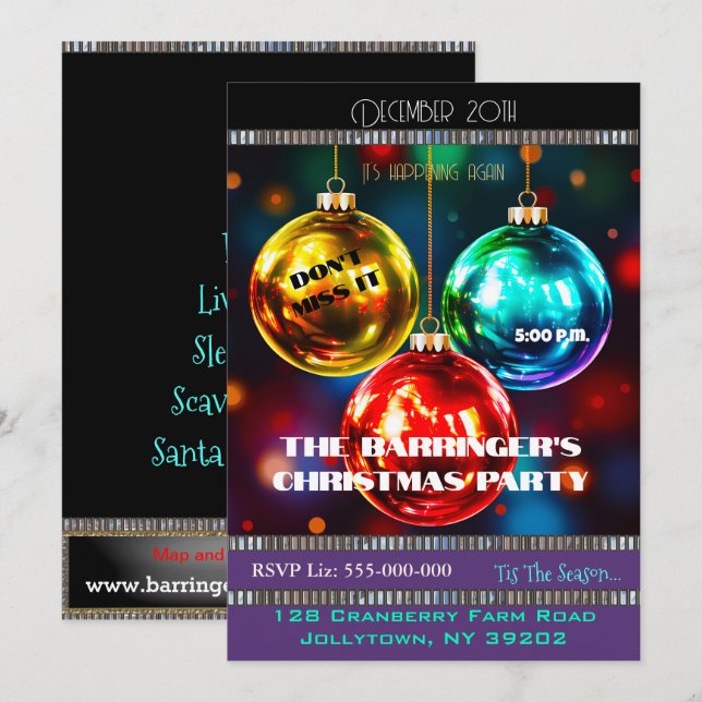 Seasonal Annual Vintage Christmas Party Invitation (Front/Back)