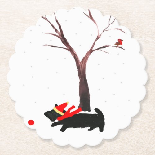 Seasonal Art Scottie Dog Robin Paper Coaster