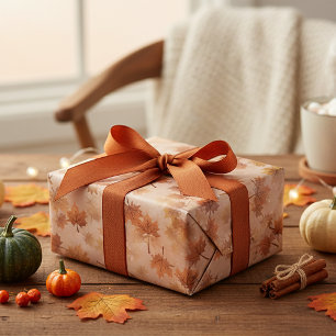 Seasonal Autumn Fall Brown Leaves Wrapping Paper Sheets