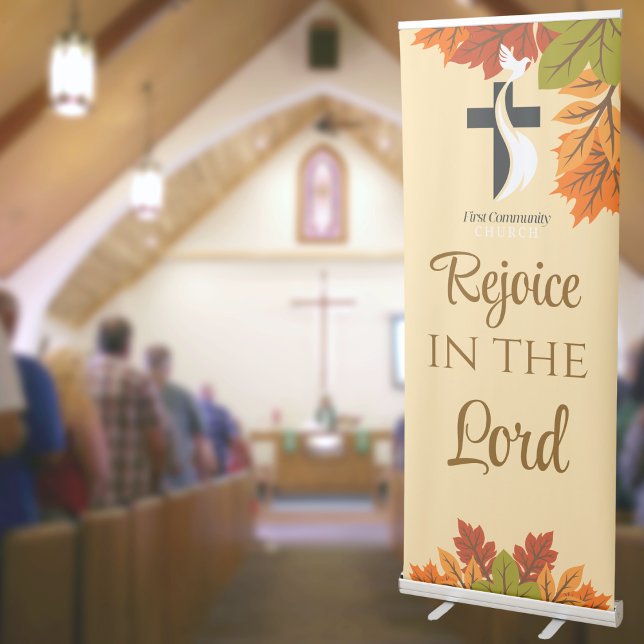 Seasonal Autumn Leaves Thanksgiving Church Retractable Banner (Creator Uploaded)