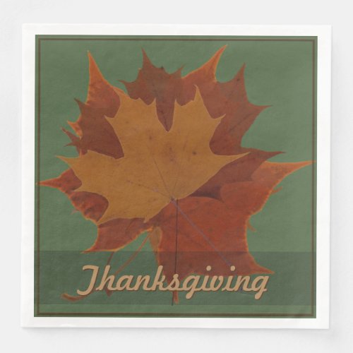 Seasonal Autumn Leaves Thanksgiving Custom Text Paper Dinner Napkins