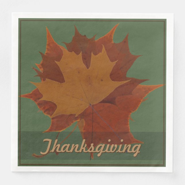 Seasonal Autumn Leaves Thanksgiving Custom Text Paper Dinner Napkins (Front)