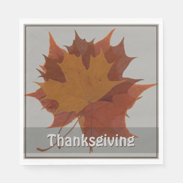 Seasonal Autumn Leaves Thanksgiving Custom Text Paper Napkins (Front)