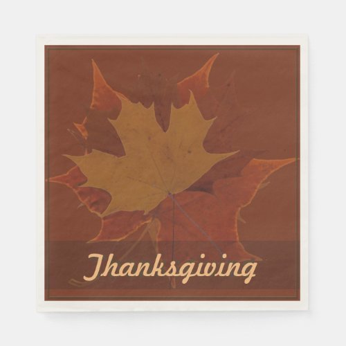 Seasonal Autumn Leaves Thanksgiving Custom Text Paper Napkins