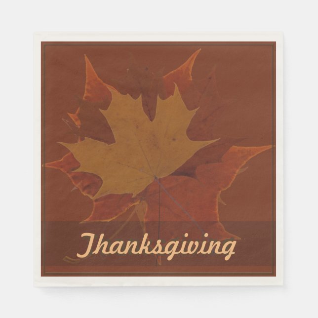 Seasonal Autumn Leaves Thanksgiving Custom Text Paper Napkins (Front)