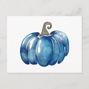 Seasonal Blue Watercolor Thanksgiving Pumpkin Postcard