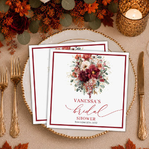 Seasonal Burgundy Gold Floral bohemian fall bridal Napkins