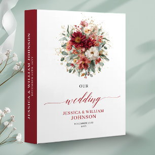 Seasonal Burgundy Gold Floral Bohemian wedding   3 Ring Binder