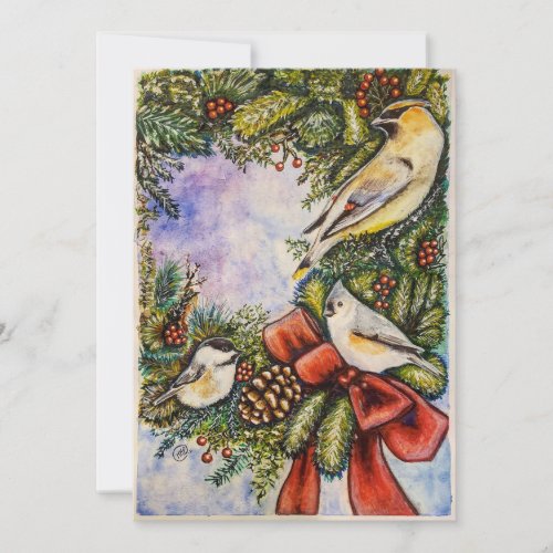 Seasonal Christmas Card with Winter Birds