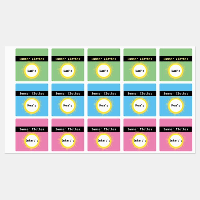 Seasonal Clothing Storage / Home Organization Labels (Sheet)