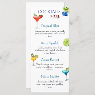 Seasonal Cocktail Menu with Watercolor Strawberry