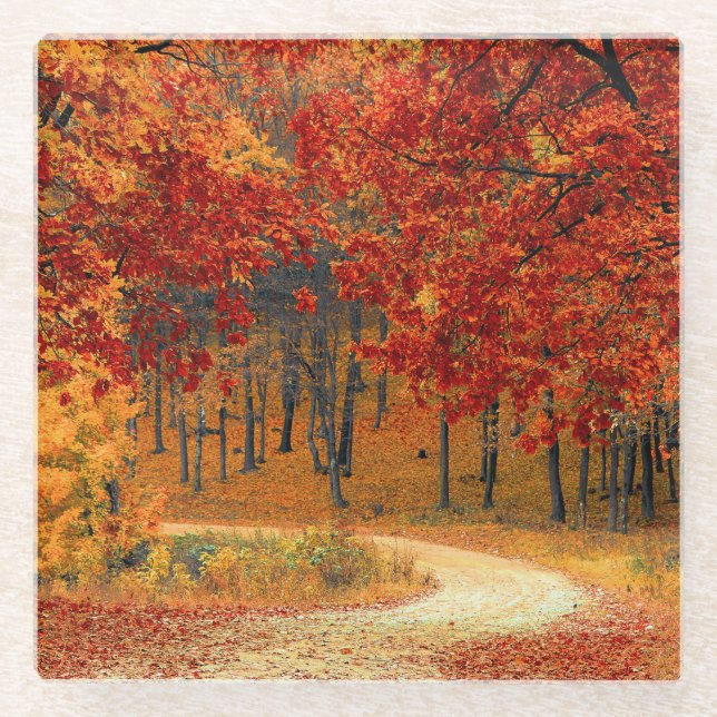 Seasonal colors of autumn--beautiful glass coaster (Front)