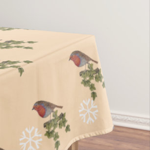 seasonal design with ivy leaf and christmas robin tablecloth