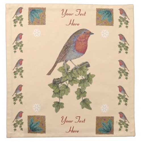 seasonal design with ivy leaf and robin christmas cloth napkin
