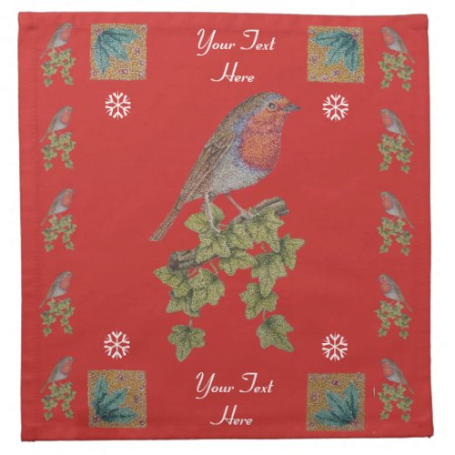 seasonal design with ivy leaf and robin christmas  napkin